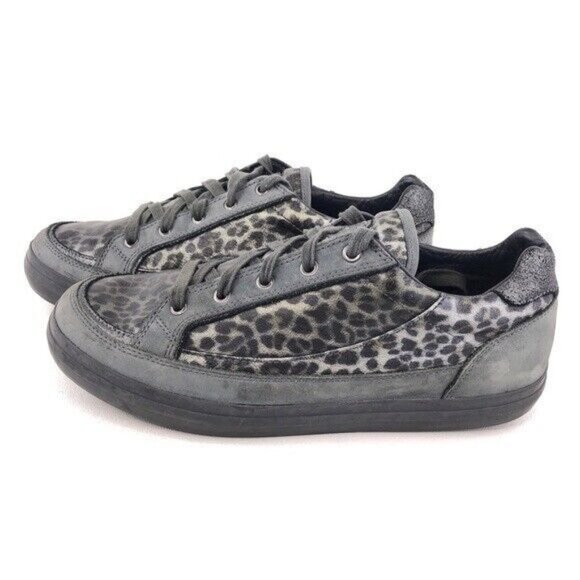 FitFlop Rally Pewter Leopard Leather Sneakers 9 - Picture 2 of 12